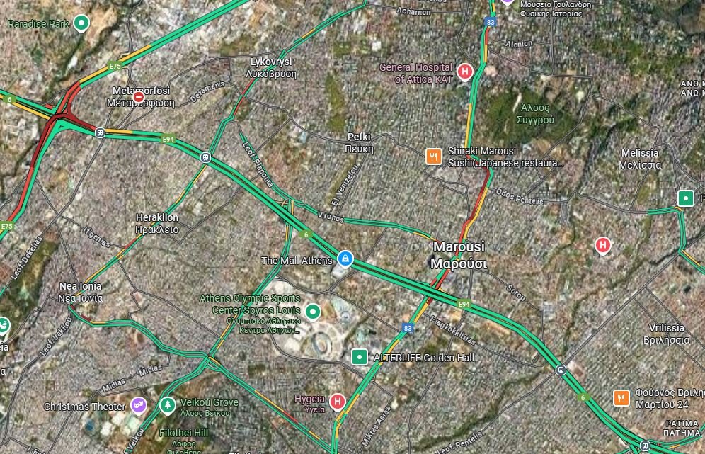 Κίνηση: Στο «κόκκινο» η Κηφισίας – Εκτός λειτουργίας φανάρια στο Μαρούσι