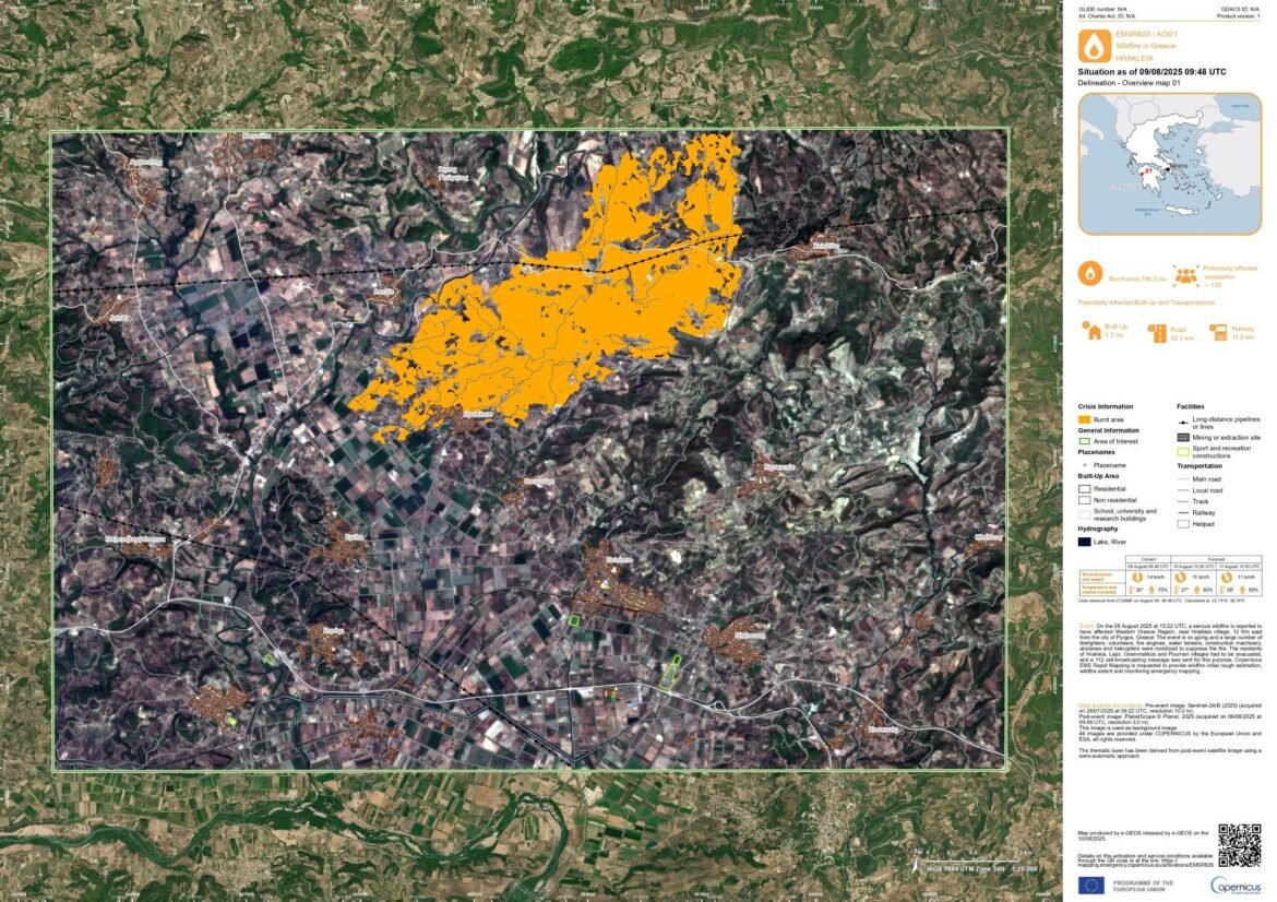 Φωτιά στην Ηλεία: Κάηκαν 7.950 στρέμματα, αναφέρει η υπηρεσία Copernicus – Ο χάρτης της καταστροφής