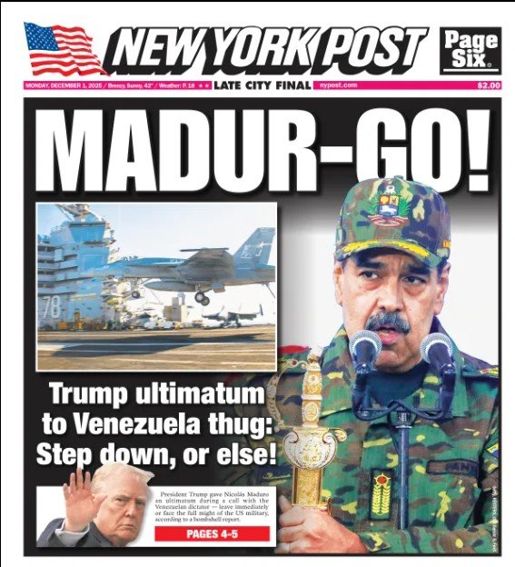 «Ασφαλή έξοδο» στον Μαδούρο και την οικογένειά του υποσχέθηκε ο Τραμπ – Το εξώφυλλο της New York Post