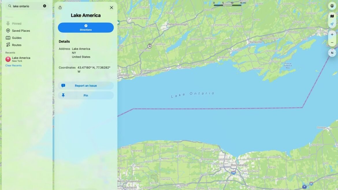 Apple Maps: Η «Λίμνη Οντάριο» μετονομάζεται σε «Lake America» μετά το διάταγμα του Τραμπ